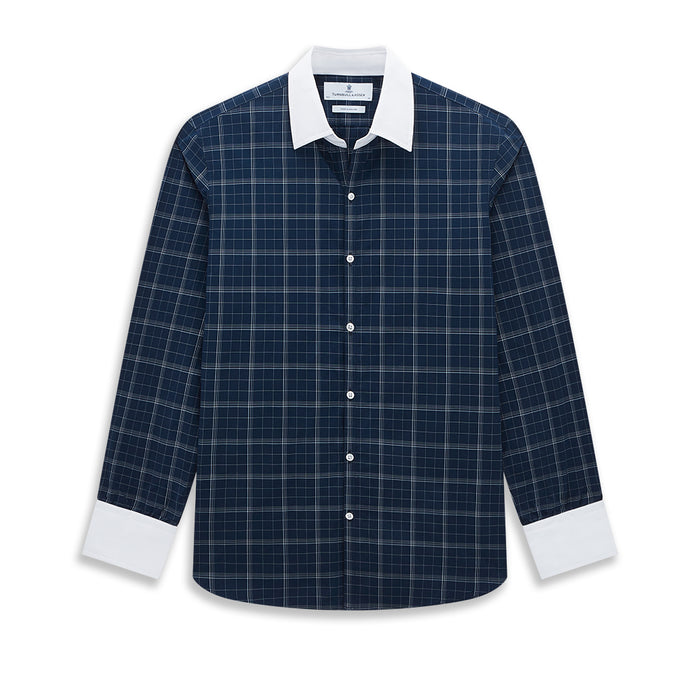 Indigo Windowpane Check Windsor Shirt with Constrast T&A Collar and Cuffs Image 8