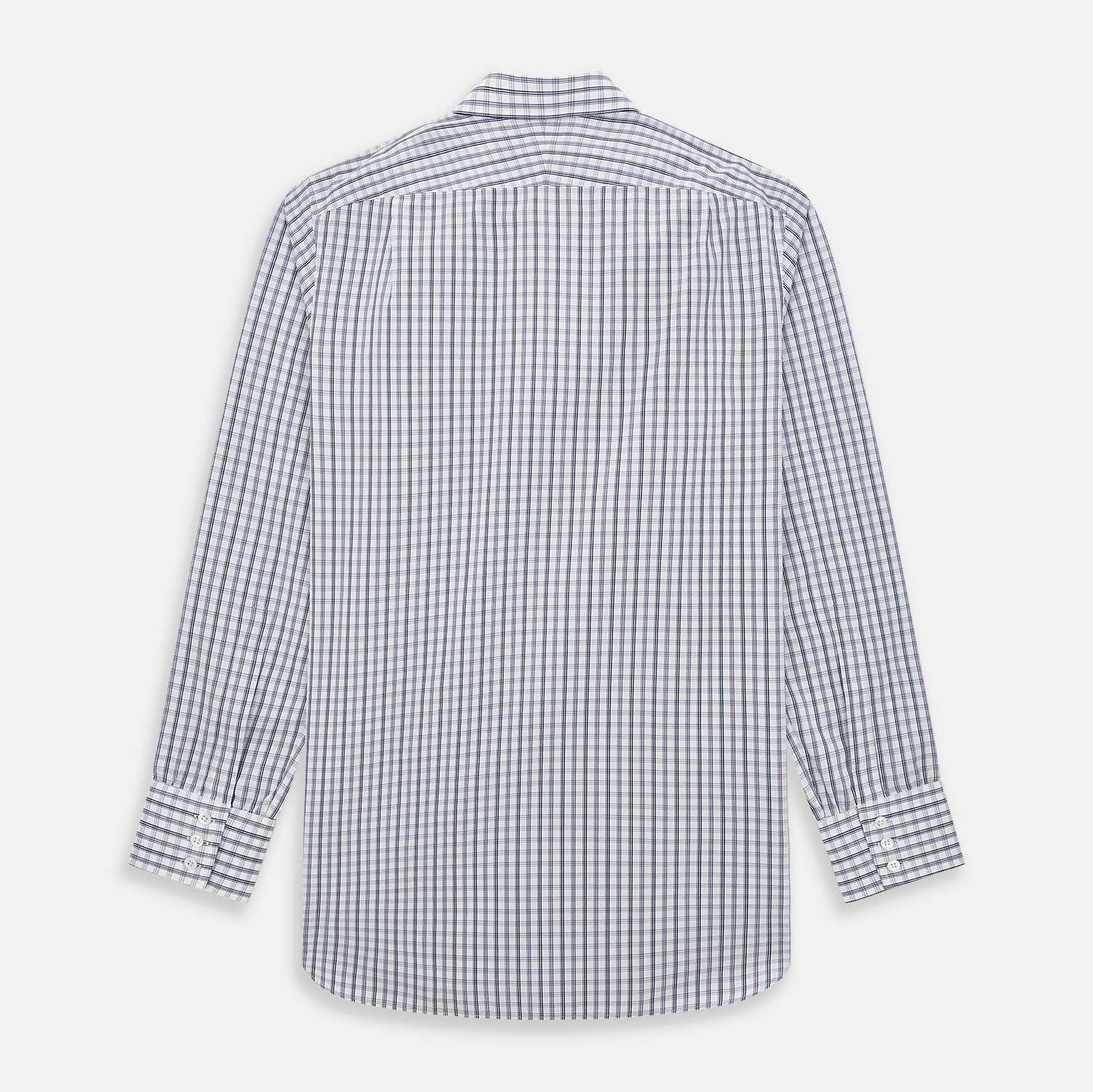 View 3 of product The Turnbull & Asser Purple Multi Check Mayfair Shirt is a long-sleeved, button-up cotton shirt with a collar and purple check pattern, perfect for formal wear and shown against a plain white background.