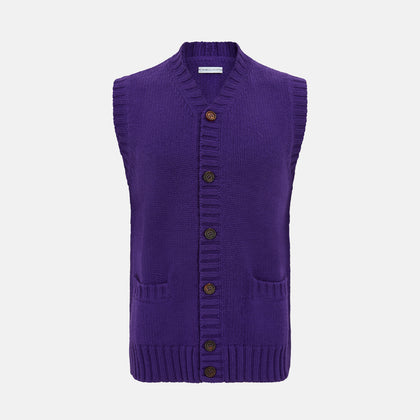 Purple Merino V-Neck Sleeveless Cardigan