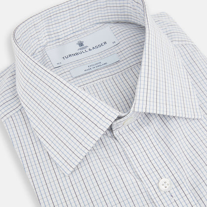 Pale Blue and Grey Grid Check Mayfair Shirt Image 1