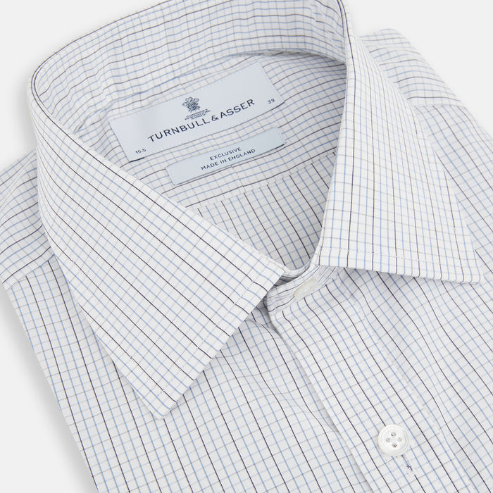 Pale Blue and Grey Grid Check Mayfair Shirt Image 1
