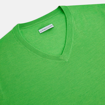 Lime Green Fine Merino V-Neck Jumper Image 1