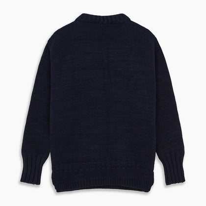 Navy Wool and Cotton Blend Albany Guernsey Jumper Image 2