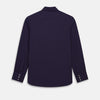 View 3 of product The Navy Textured Windsor Shirt by Turnbull & Asser features long sleeves, a Windsor collar, buttoned cuffs, and white buttons—a fine example of British craftsmanship—set against a plain white background.