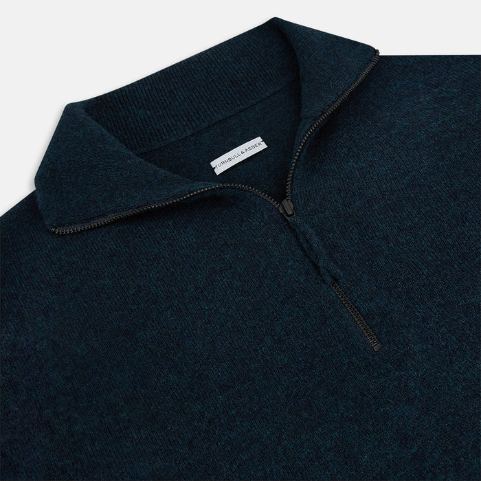 Dark Green Melange Half-Zip Cashmere Jumper Image 1