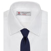 View 4 of product A neatly folded Turnbull & Asser White Oxford Shirt with T&A collar and double cuffs is displayed on a light blue background.