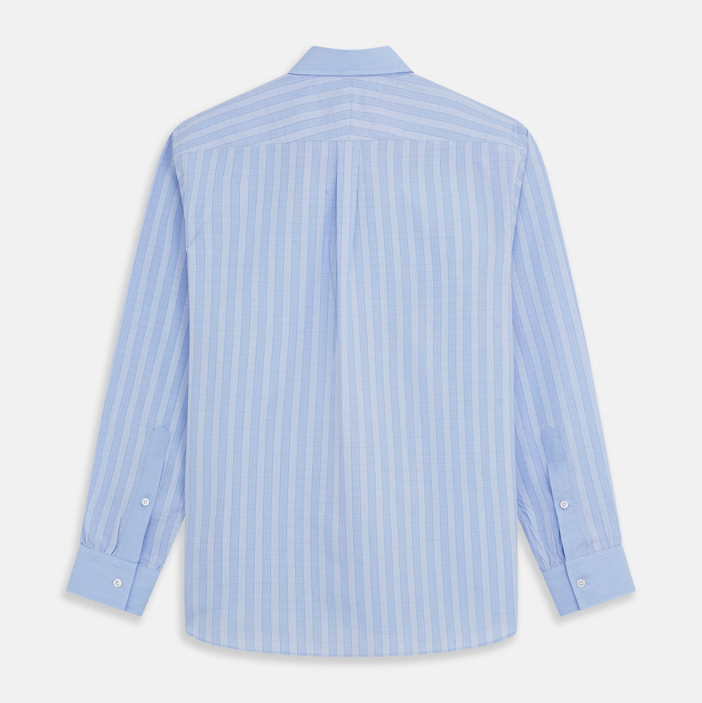 Turnbull & Asser's Blue Multi Check Cotton RE-PURPOSE Weekend Fit Suffolk Shirt, crafted from recycled fabrics, features a multi-check pattern, button-down collar, and chest pocket, and is displayed flat on a white background.