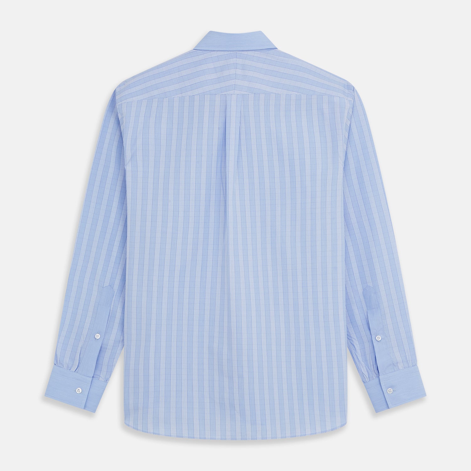 View 5 of product Turnbull & Asser's Blue Multi Check Cotton RE-PURPOSE Weekend Fit Suffolk Shirt, crafted from recycled fabrics, features a multi-check pattern, button-down collar, and chest pocket, and is displayed flat on a white background.