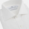 View 2 of product The Turnbull & Asser White Poplin Shirt features a regent collar, button-down front, and 2-button cocktail cuffs, shown against a plain white background.