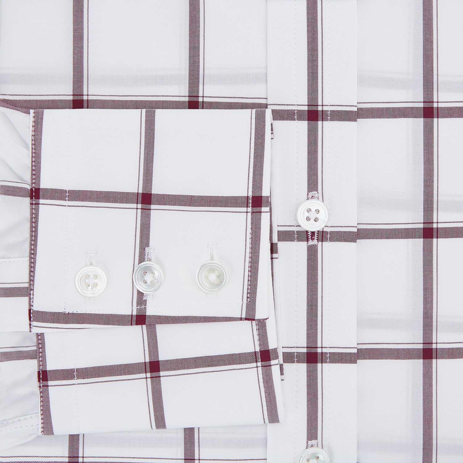 View 4 of product A long-sleeve, button-up Burgundy Grid Check Mayfair Shirt by Turnbull & Asser, made from Italian cotton with a spread collar and red grid check pattern, displayed flat on a plain white background.