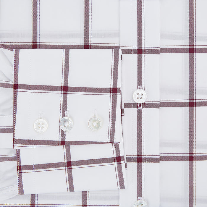 Burgundy Grid Check Mayfair Shirt Image 3