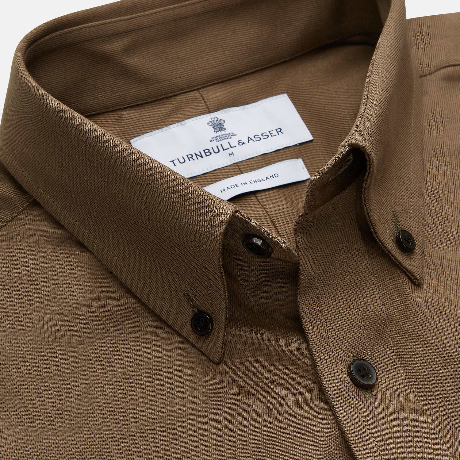 View 2 of product The Turnbull & Asser Khaki Weekend Fit Hayne Shirt features a Dorset collar and 1-button cuffs. Displayed on a plain white background.