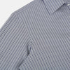 View 6 of product The Turnbull & Asser Grey Ticking Stripe Westminster Shirt features thin vertical grey stripes and a classic collar, showcased against a plain white background.