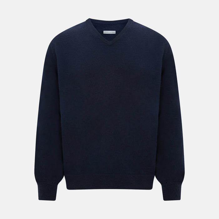 Navy Cashmere V-neck Jumper