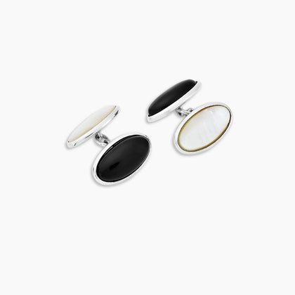Reversible Monochrome Sterling Silver Oval Cufflinks Image 4