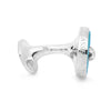 View 4 of product Turnbull & Asser Blue Sterling Silver Mother-of-Pearl Button Cufflinks feature a four-hole blue button design, crafted in sterling silver, displayed on a white background.