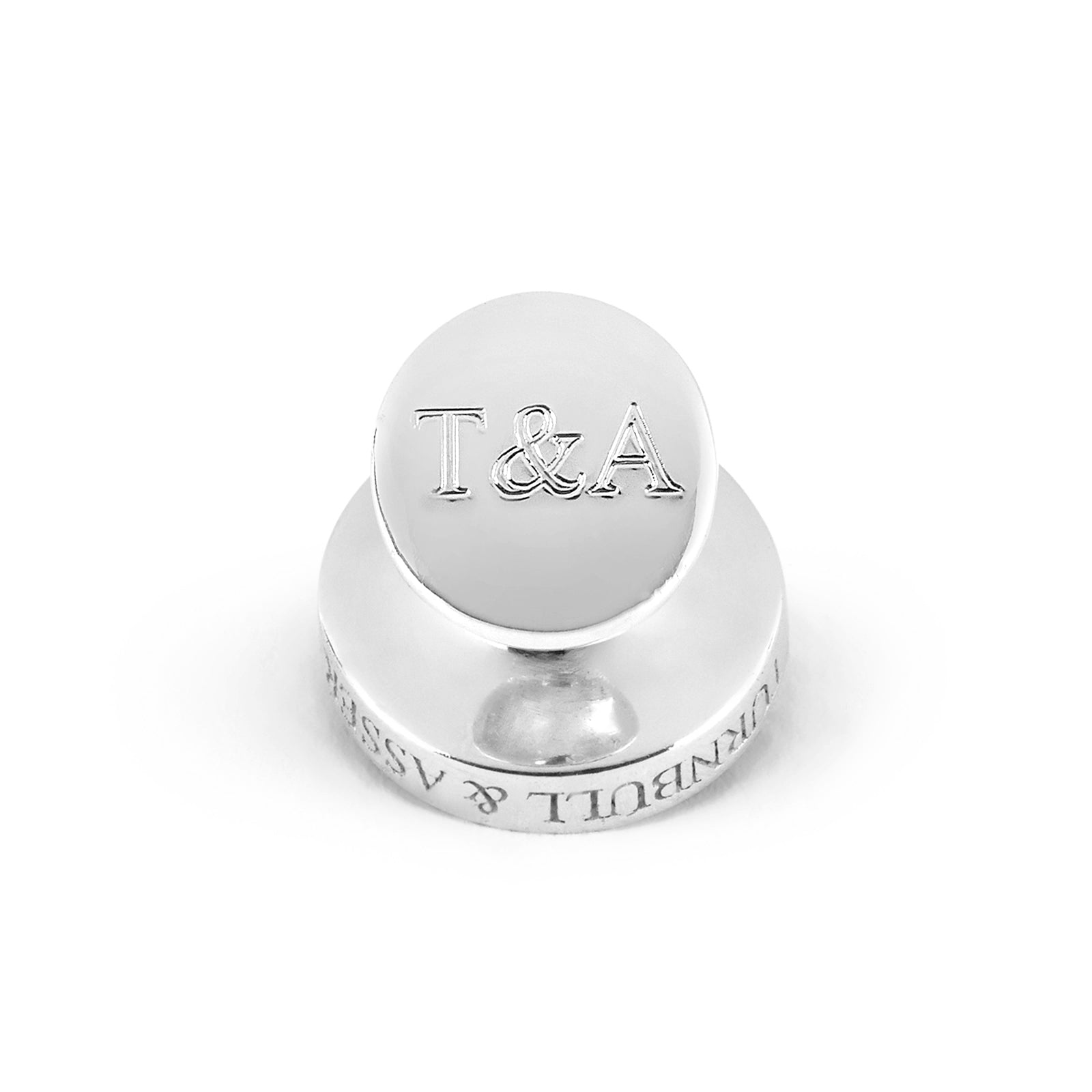 View 2 of product Turnbull & Asser’s Purple Sterling Silver Mother-of-Pearl Button Cufflinks feature round, purple button-shaped faces with four central holes, lending a touch of British eccentricity against a plain white background.