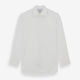 The Turnbull & Asser White Poplin Shirt features a regent collar, button-down front, and 2-button cocktail cuffs, shown against a plain white background.