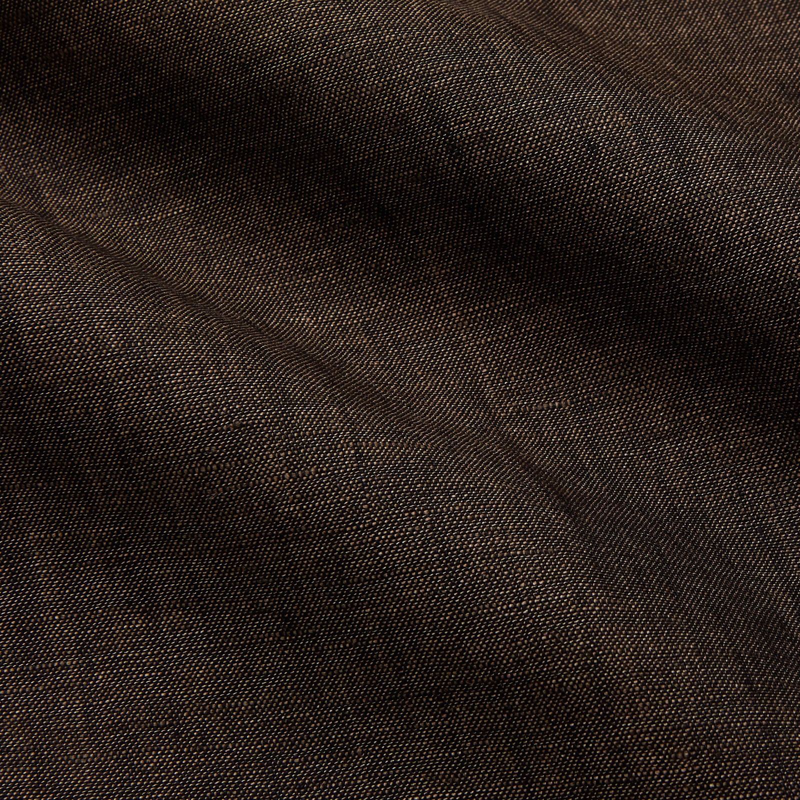 View 4 of product The Turnbull & Asser Chocolate Brown Linen Holiday Fit Fellows Shirt, featuring long sleeves, a classic collar, and white buttons, is displayed flat on a white background—ideal for effortless summer style.