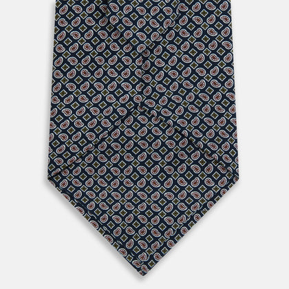 Navy Mélange Paisley and Square Print Silk Tie Image 2