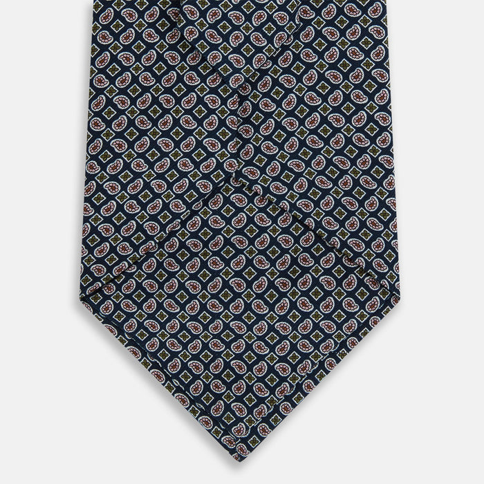Navy Mélange Paisley and Square Print Silk Tie Image 2