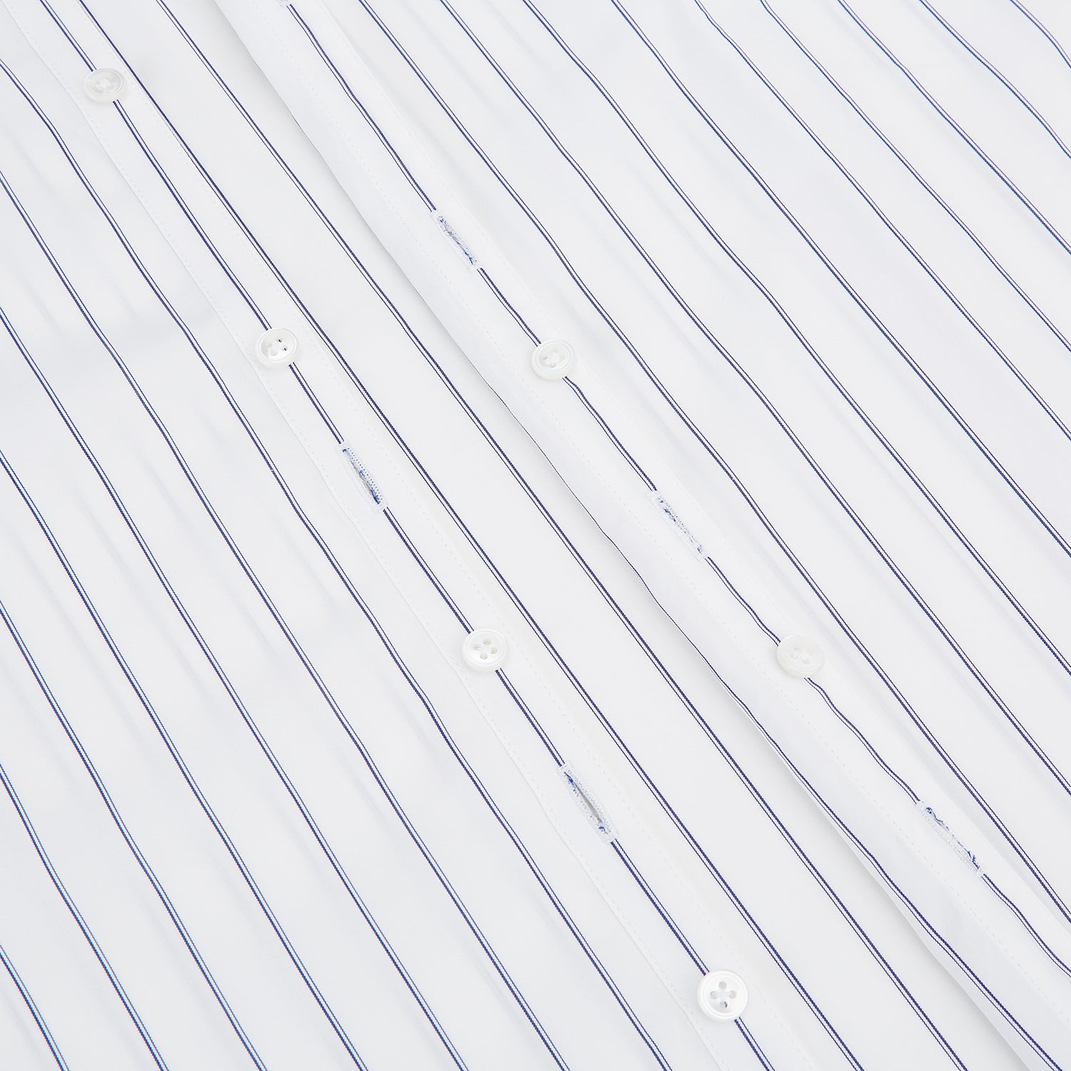 View 7 of product The Dark Navy Double-Pinstripe Westminster Shirt by Turnbull & Asser, featuring a Turnbull collar and cuffed sleeves, is displayed laid flat on a plain white background, highlighting its British craftsmanship.