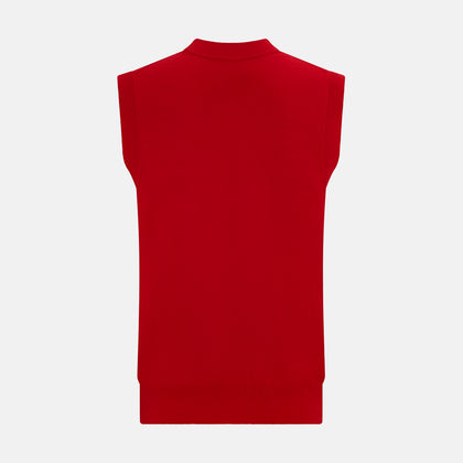 Red Fine Merino V-Neck Sleeveless Cardigan Image 2