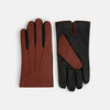 View 1 of product Turnbull & Asser Brown/Ebony Cashmere-Lined Hairsheep Leather Touchscreen Gloves are shown front and back, featuring a brown outer with subtle stitching and black palms/fingers accented with brown at the thumb and wrist.