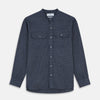 View 1 of product The Turnbull & Asser Navy Check Weekend Fit Flannel Shirt features a stand collar, button front, two chest pockets with flaps, and 1-button cuffs, crafted from soft Italian cotton and shown laid flat on a white background.