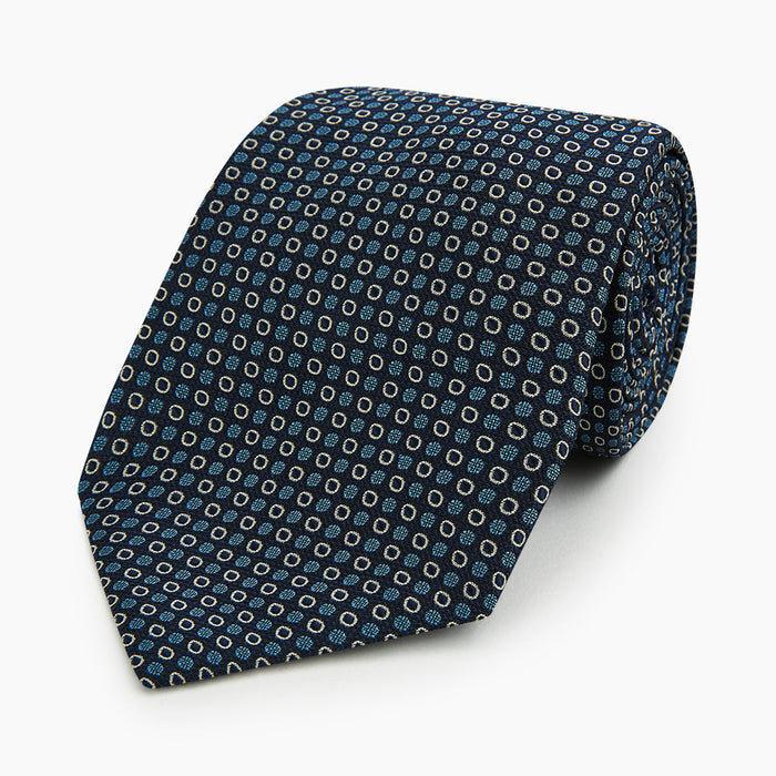 Blue and Cream Circle Silk Tie Image 4
