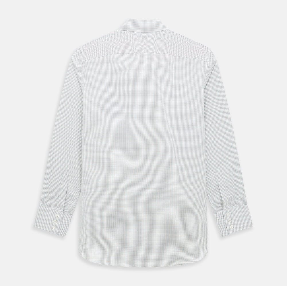 Turnbull & Asser's Forest Melange and Red Micro Check Windsor Shirt features a subtle check pattern, pointed collar, and white buttons—showcasing refined British craftsmanship.