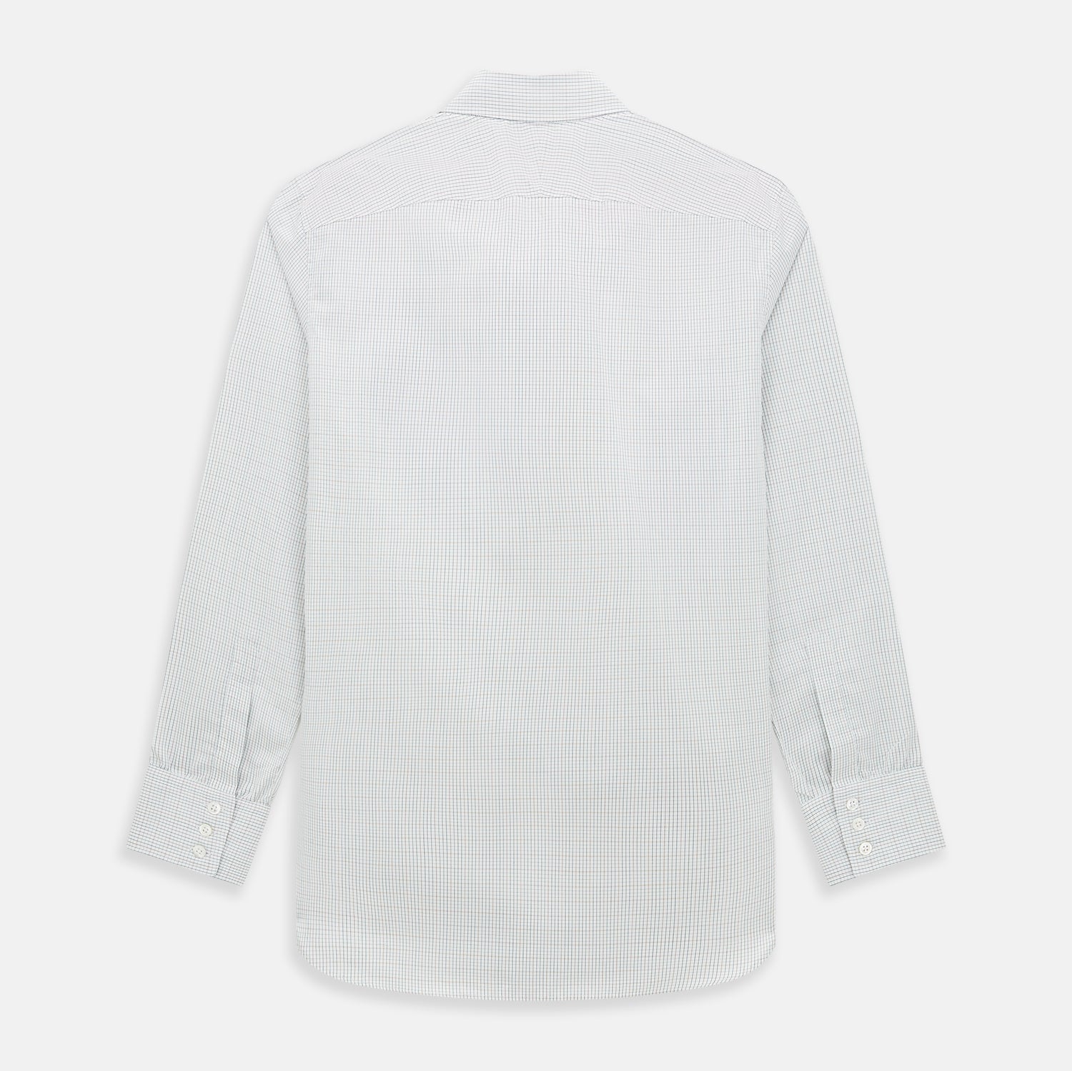 View 3 of product Turnbull & Asser's Forest Melange and Red Micro Check Windsor Shirt features a subtle check pattern, pointed collar, and white buttons—showcasing refined British craftsmanship.