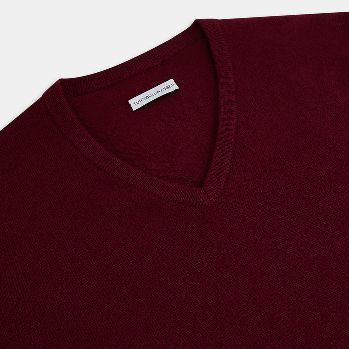 Burgundy Cashmere V-neck Jumper Image 8