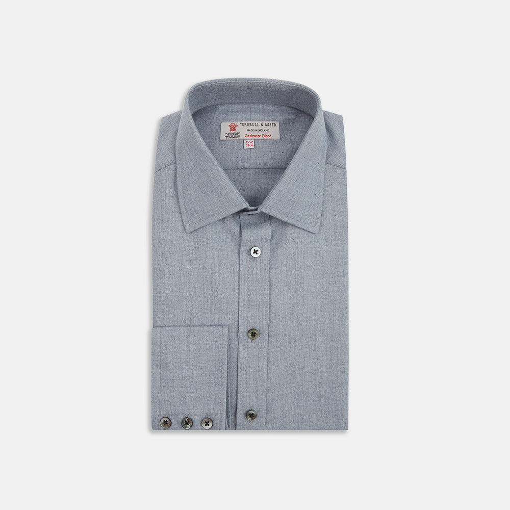 Grey Cashmere Blend Classic Shirt with T & A Collar