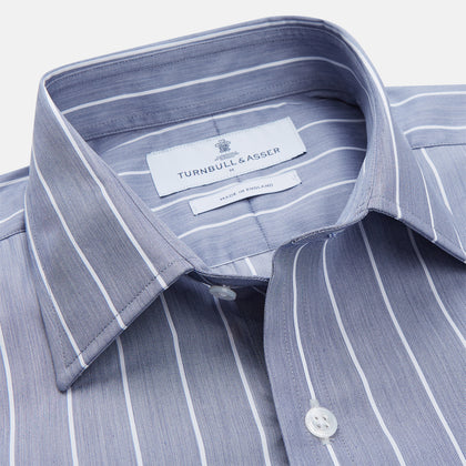 Pale Blue and White Pinstripe Cotton Blend Weekend Fit Finch Shirt Image 2