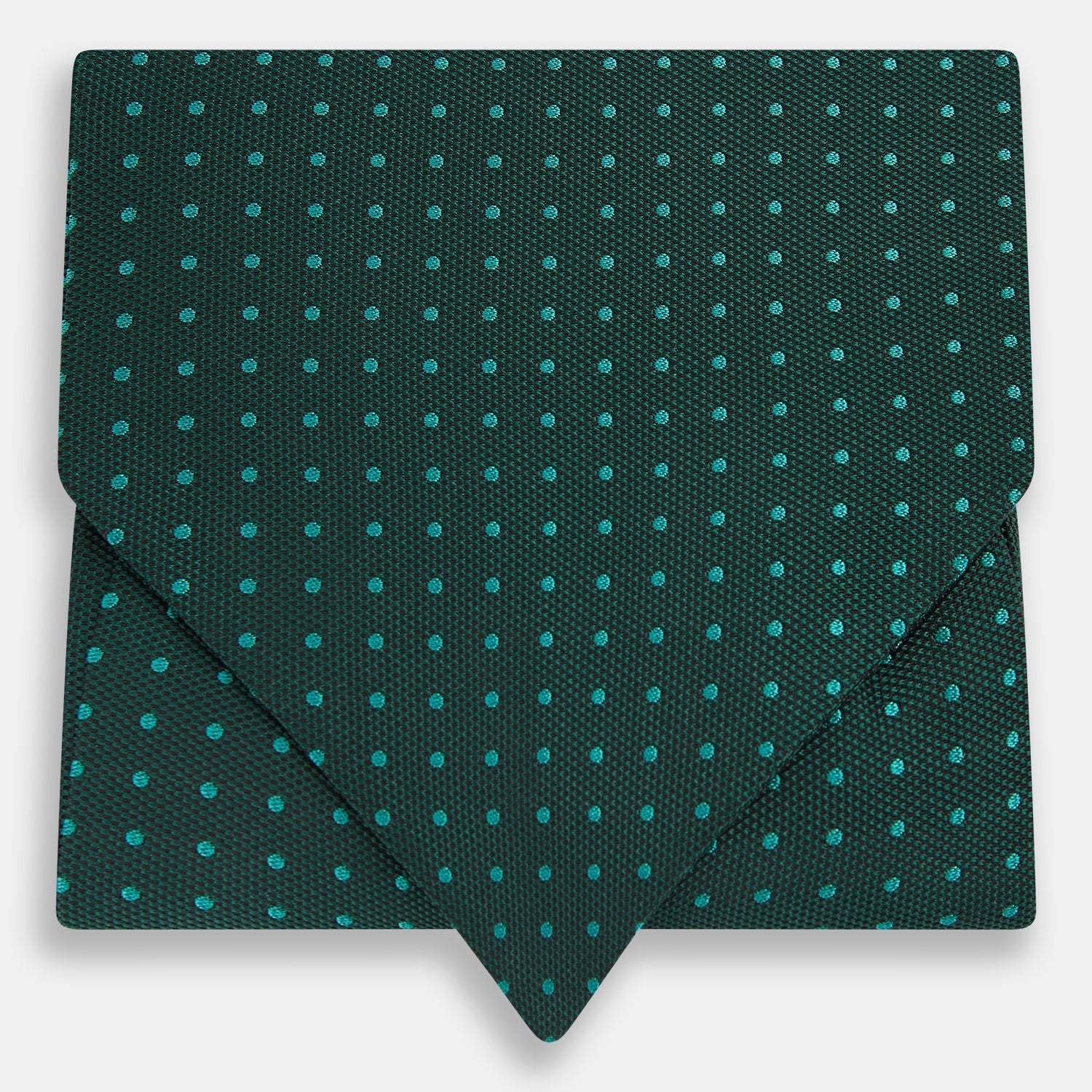 View 1 of product The Turnbull & Asser Blue and Forest Green Micro Dot Silk Cravat pairs perfectly with a dark green pocket square featuring light blue micro dots, ideal for formal looks or adding distinction to your ensemble.