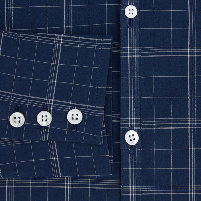 Indigo and White Thin Plaid Check Windsor Shirt Image 3