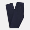 View 6 of product Turnbull & Asser's Light Navy Corduroy Miles Trousers feature a straight-leg stretch fit, elasticated waist, and matching fabric drawstring, shown on a plain white background.