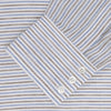 View 2 of product The Turnbull & Asser Brown and Blue Ticking Stripe Linen Shirt features a POW collar and 3-button cuffs, displayed against a light gray surface.