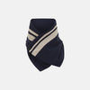 View 1 of product The Navy and Sand Stripe Neck Warmer by Turnbull & Asser features two beige diagonal stripes and a black button, draped in a V shape on a white background—an elegant formal accessory for any occasion.