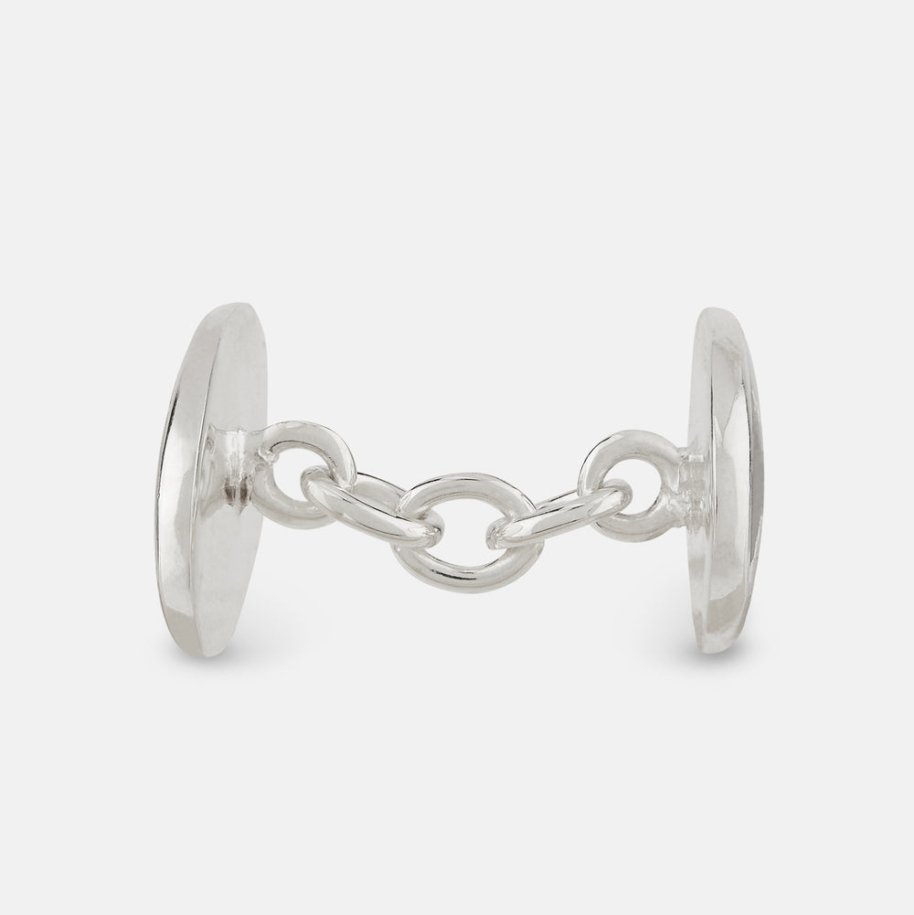 Turnbull & Asser's Forest Green and Navy Checkered Oval Enamel Chain Cufflinks offer masculine elegance with their striking enamel pattern against a refined silver finish.