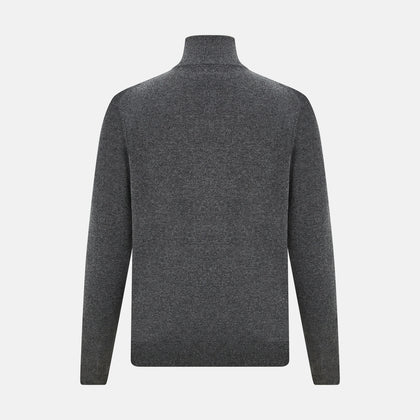 Charcoal Grey Melange Half-Zip Cashmere Jumper Image 2