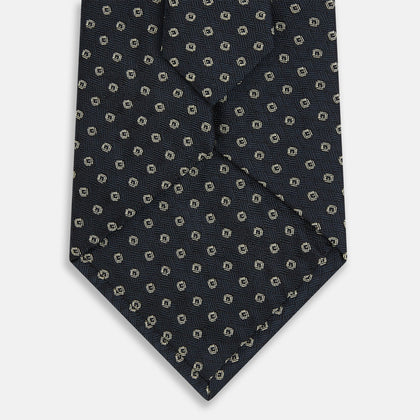 Navy and White Circle Silk Tie Image 2