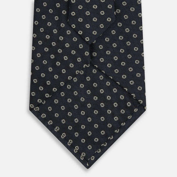 Navy and White Circle Silk Tie Image 2