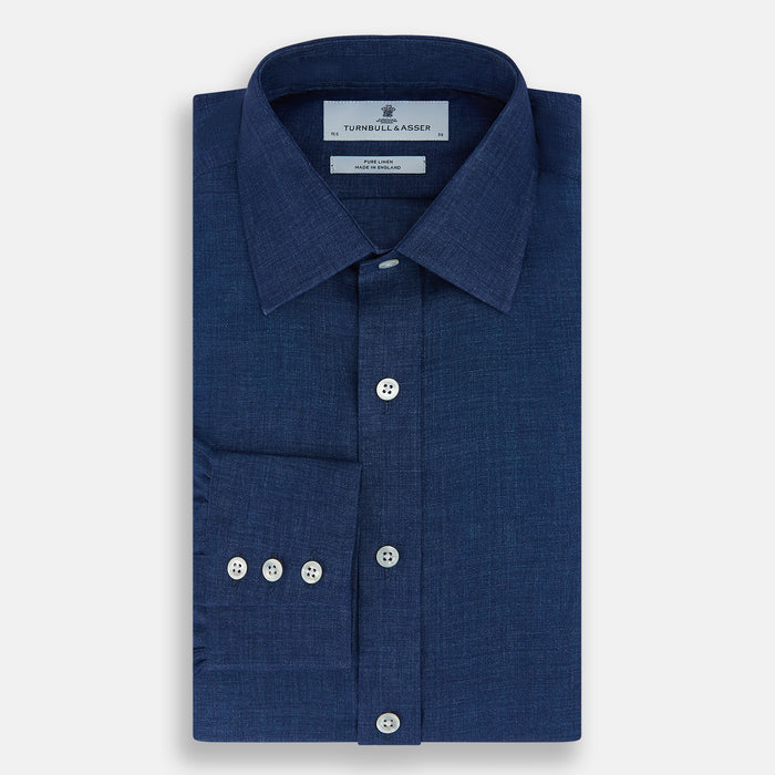 Navy Linen Mayfair Shirt Image 4