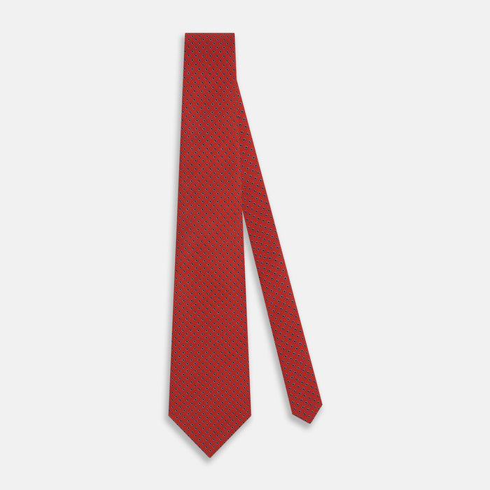 Red and Blue Square-Patterned Silk Tie Image 1