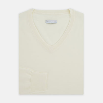 White Fine Merino V-Neck Jumper Image 8