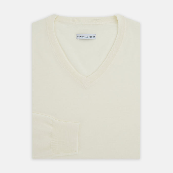 White Fine Merino V-Neck Jumper Image 8