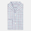 View 5 of product The Turnbull & Asser Burgundy and Blue Check Pyjama Shirt features a classic collar, button-up front, and grid check pattern—an elegant choice for nightwear or comfortable sleepwear.