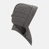 View 2 of product The Turnbull & Asser Shadow Grey Quilted Hood with Neck Warmer features a button closure, inspired by quilted jacket hoods, and is displayed on a plain white background.